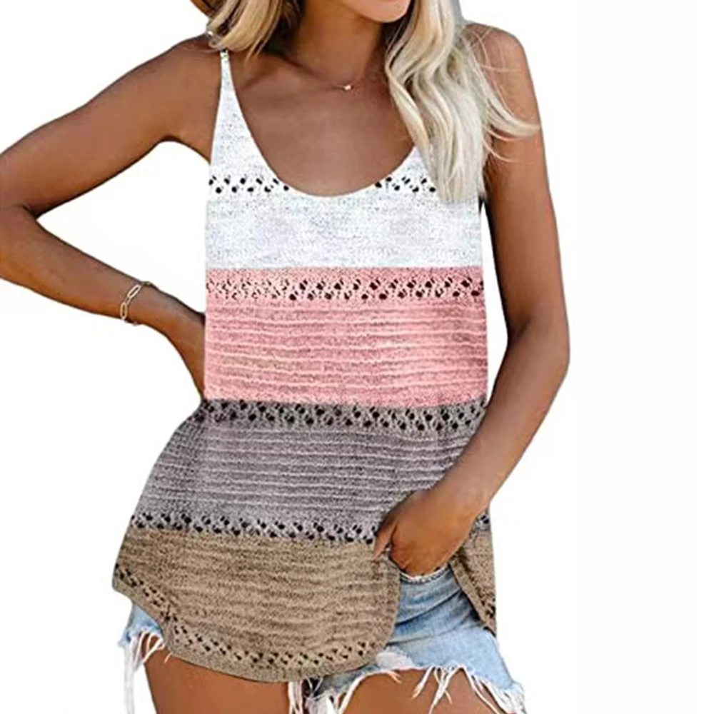 

Womens Loose Color Block Tank Top Summer Sleeveless Knit Shirts Scoop Neck Camis Sweater Spaghetti Blouse Plus Size S-3XL