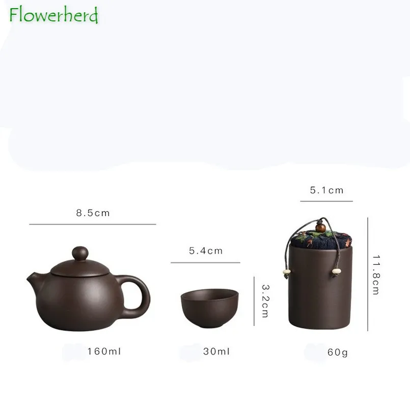 

Purple Clay Kung Fu Tea Set Teaware Tea Pot and Cup Set Tea Caddy and Bag Tea Set One Pot and Four Cups Portable Travel Tea Set