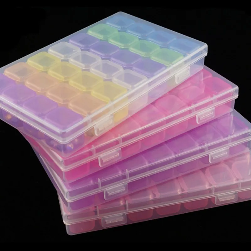 

28 Grid Nail Jewelry Storage Box Rhinestones Gems Accessories Multicolor Plastic Empty Container Rhinestones Beads Organizer Box