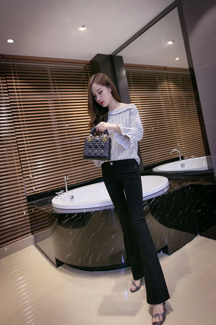 Fall/winter New European Station Slogans Stretch Skinny Fishtail Horn Pants Jeans Women