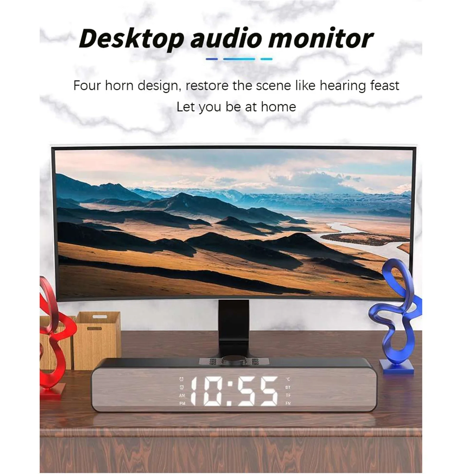 Длинный настольный компьютер Bluetooth динамик зеркальный будильник портативный