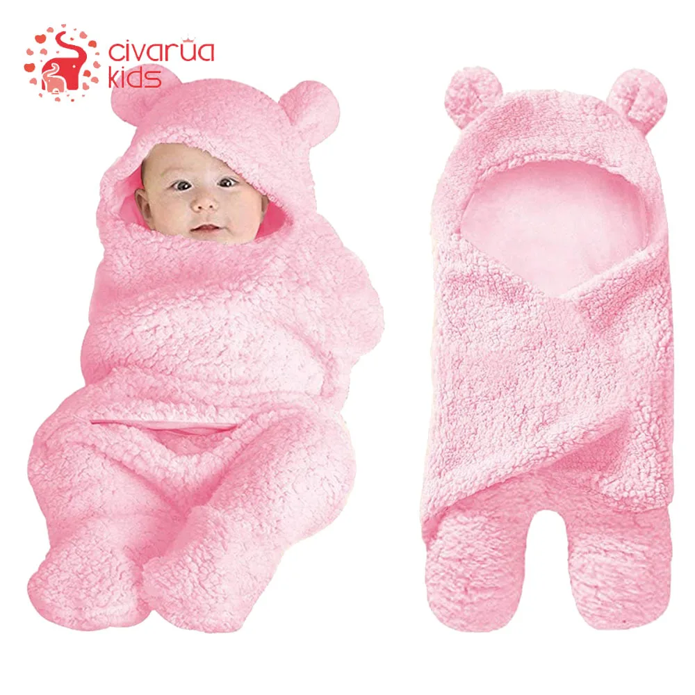 

Unisex Infant Baby Hooded Wrap Blanket Fleece Newborn Swaddle Blankets Babies Sleeping Bag Swaddling Blanket 0-6 Month