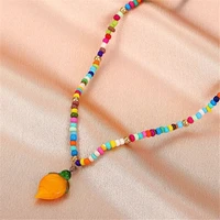 diy retro bohemian style colorful rice bead fruit pendant necklace female child personality handmade beaded clavicle chain