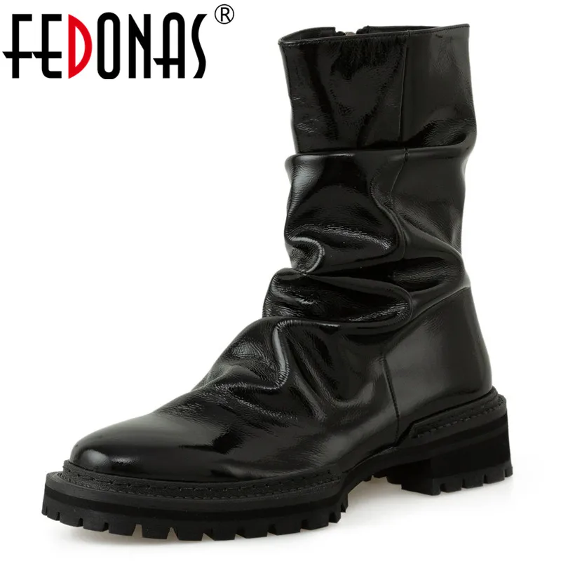 

FEDONAS Top Quality Ankle Boots 2022 Autumn Genuine Leather Low Heels Boots For Women Winter Newest Party Basic Shoes Woman