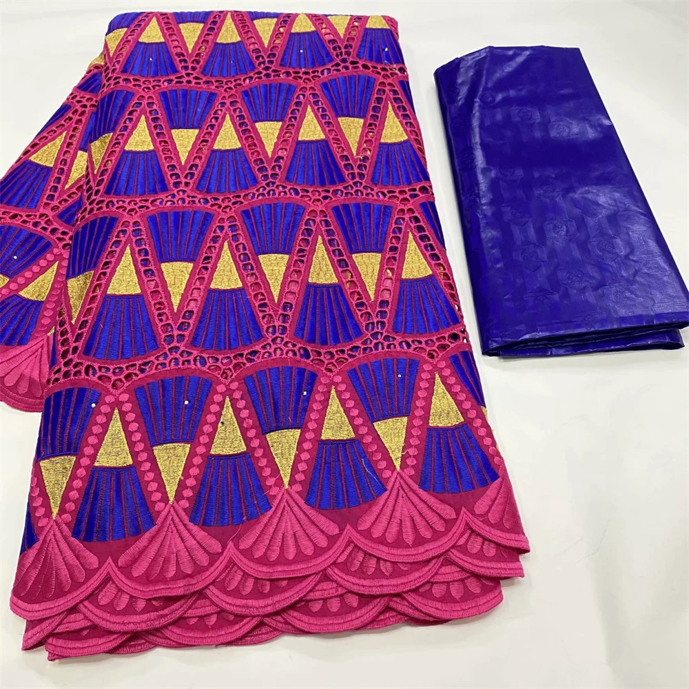 

2.5+2.5 Yards African Lace Fabric 2021 High Quality Cotton Bazin Riche Fabric And Swiss Voile Lace For DIY Bridal Wedding