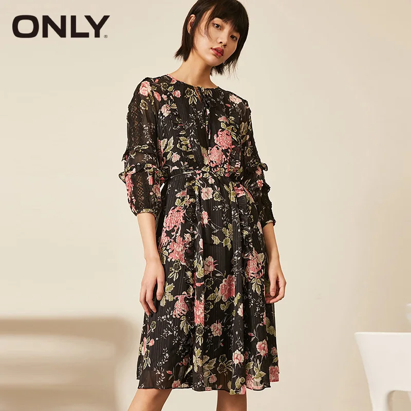 

ONLY Round Neck Flower Printed Chiffon Dress|120107706