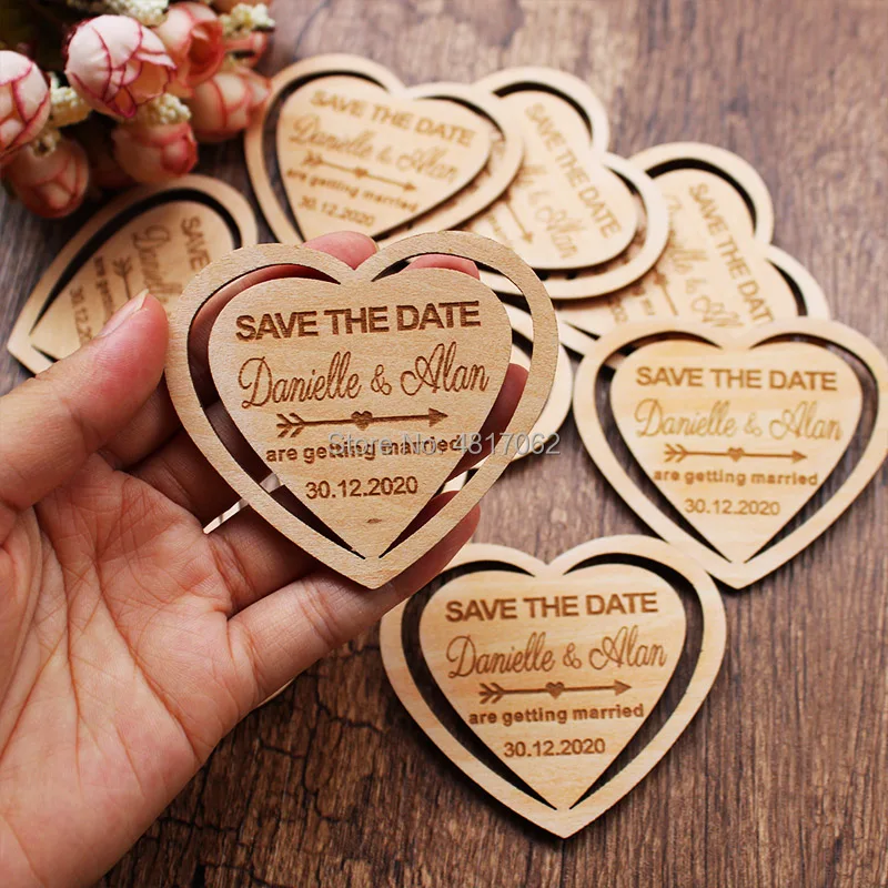 Деревянные магниты с надписью Save The Date Heart Date|Сувениры для вечеринок| |