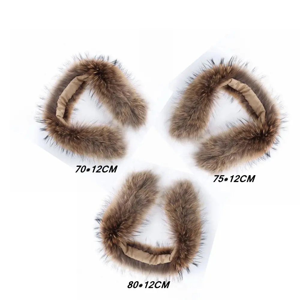 

New Winter Warm Coat Fur Strip Hooded Fur Trim of Down Luxury Women Men Real Fur Collar Scarves Faux Raccoon Fur Scarf