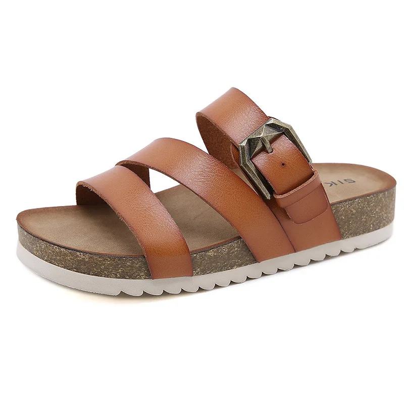 

CEVABULE Slippers Summer Fashion Women's Metal Buckle Comfortable Women's Shoes Non-slip Casual Sandals Beach Shoes YSK