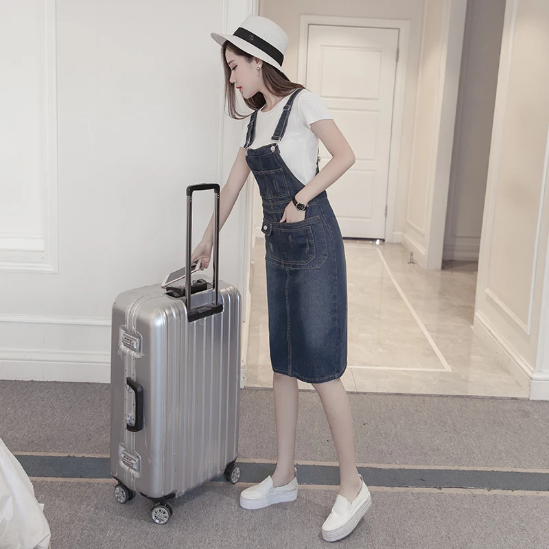 Женское джинсовое платье на подтяжках без рукавов размера плюс хлопок в