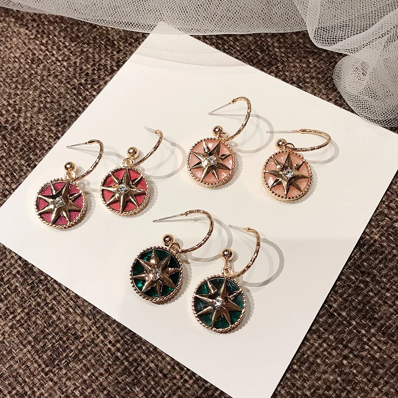 Ретро восемь ость звезда Lucky серьги в виде компаса для Для женщин Корейском стиле