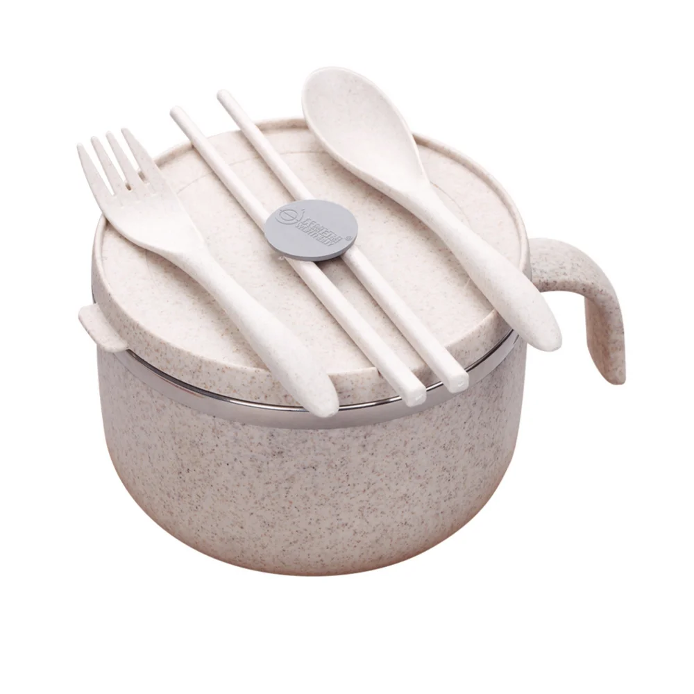 

1.2L Solid Frost Metal Instant Noodles Bowl Give Tableware Students with A Lid Stainless Steel Heat Preservation Bento