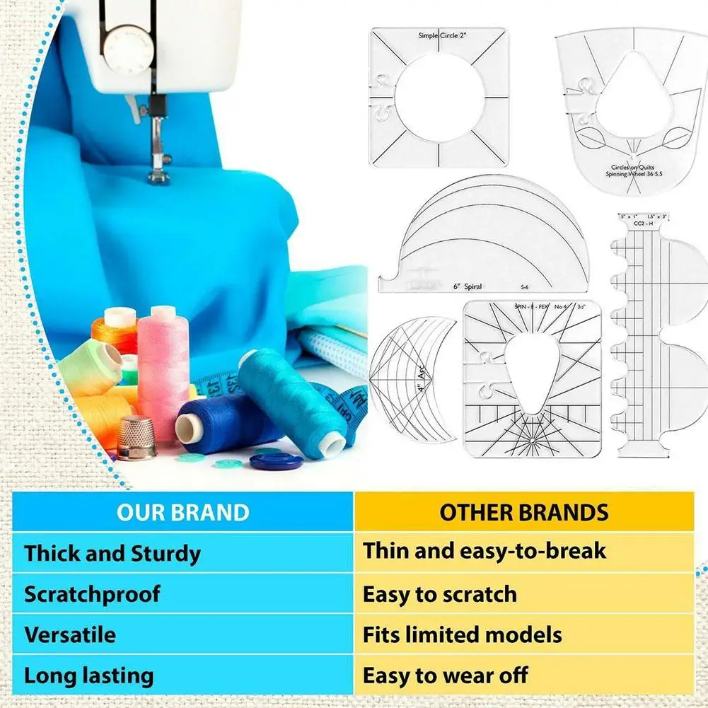 6pcs/set Beginner Quilting Template Patchwork Free Motion Rulers Acrylic Sewing Tool Stencil Home DIY Craft Reusable For Machine | Дом и сад