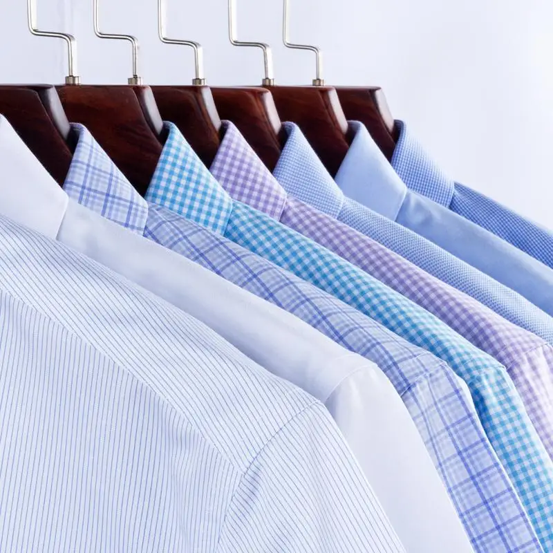 

Non-iron 100% Cotton Casual Shirts Men Short Sleeve Standard-fit Pocket-less Design Plaid/striped Wrinkle-Resistant Dress Shirt