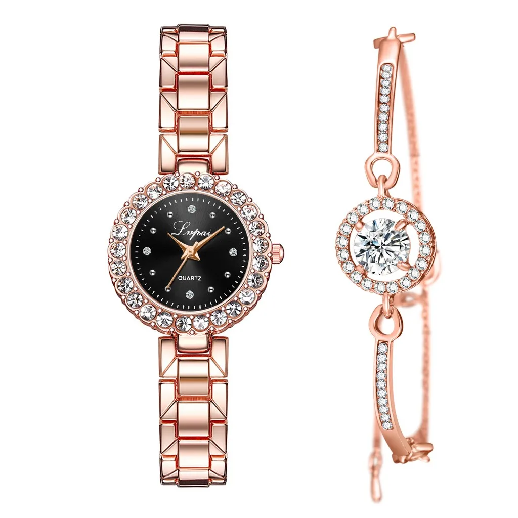 

Elegant Wrist Watches Women Bracelet Watch Suit Rhinestones Analog Quartz Watch Simple Women's Crystal Dial Watch Reloj #1015