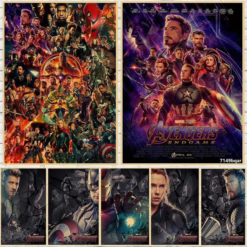 Постеры в стиле ретро Супергерои из классического фильма Мстители: финал постеры