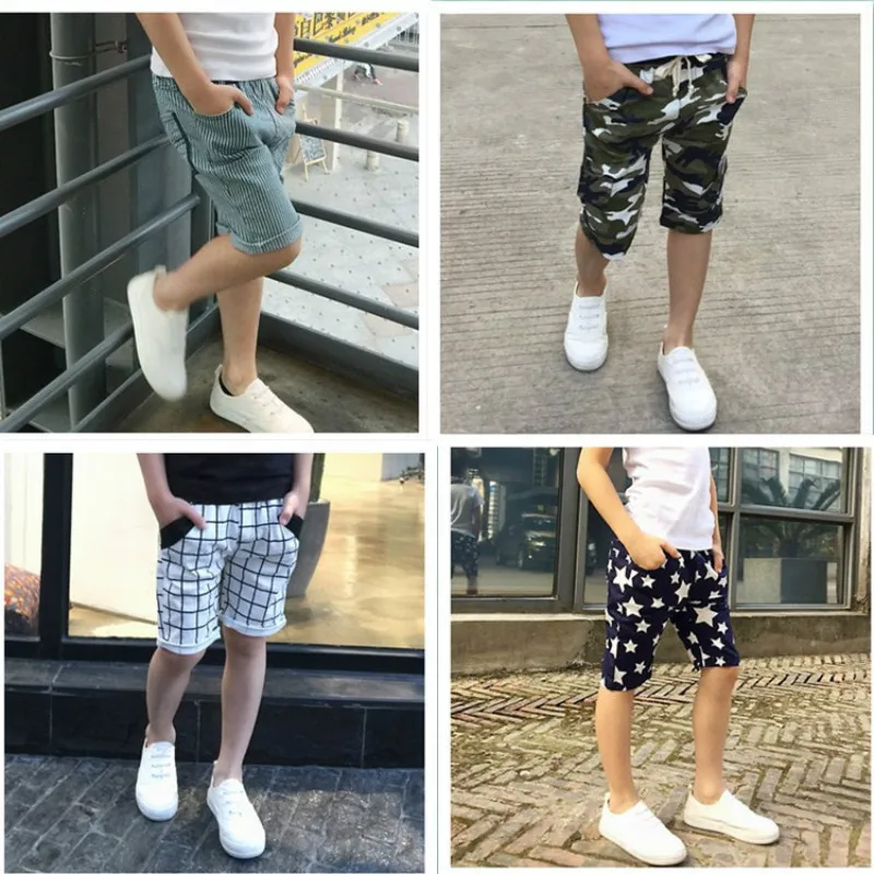 Boys Casual Knee Length Plaid Striped Print Shorts Outfits Kids Summer Comfy Straight Pants Fashionable Children Bottom Wear |