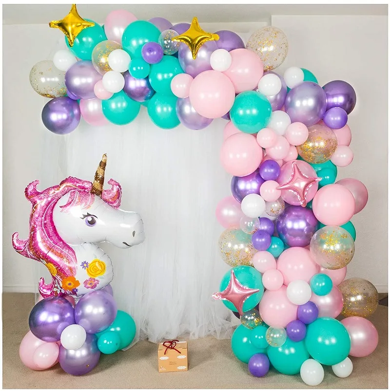 

Unicorn Theme Birthday Party Decoration Balloon Garland Arch Kit Gold Star Unicorn Foil Balloon for Girls Birthday Supplies