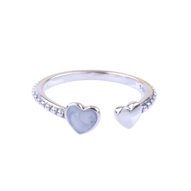 

DoDoFly S925 Sterling Silver Love Heart Open Double Heart Ring For Women Fashion Original Jewelry Gift