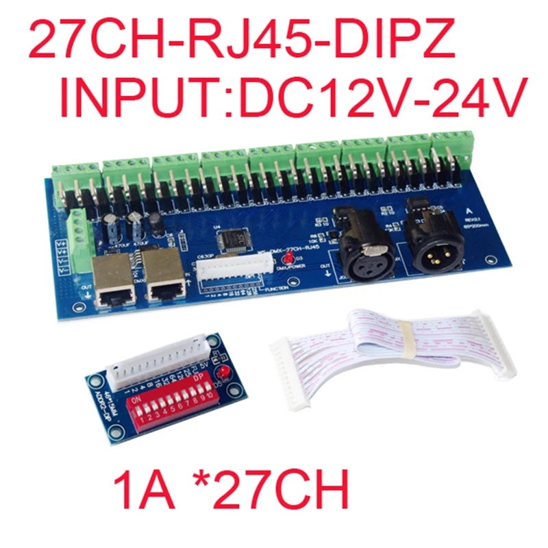 

DC12V-24V 27 channel RJ45 led DMX512 decoder 27CH 9 groups 27CH*1A 27A max DMX decoder DMX512 XRL 3P led controller