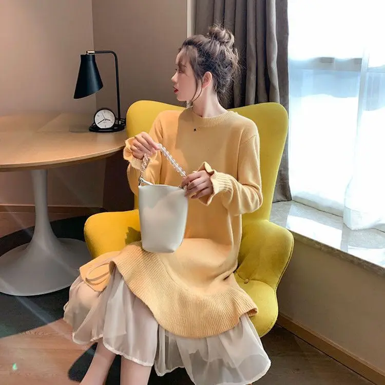 

Женское платье-свитер с длинным рукавом, повседневное свободное платье в Корейском стиле, модель W208 на осень и зиму, 2020