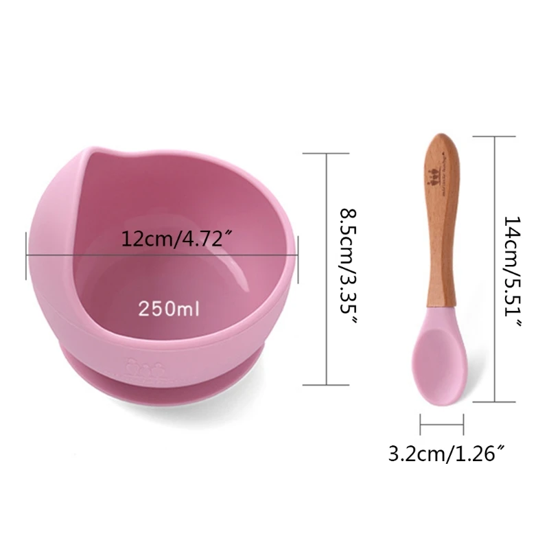 

2 Pcs BPA Free Silicone Waterproof Baby Suction Cup Base Bowl Training Spoon Set Non-Slip Learning Feeding Plate Tableware Kids