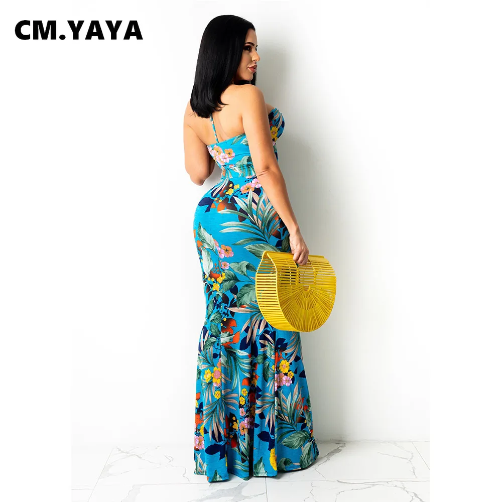 Женское длинное платье с лямкой на шее CM.YAYA эластичное облегающее платье-макси