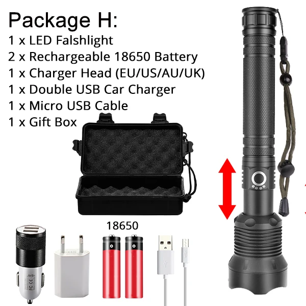 Тактический XHP70.2 светодиодный фонарик самый мощный XLamp XHP50 Перезаряжаемый USB Zoom фонарь XHP70 18650 26650 охотничий фонарь для самозащиты - Испускаемый цвет: Package H