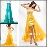 free shipping 2018 fashion style bride custom after short before long crystal beaded blue chiffon prom party bridesmaid dresses