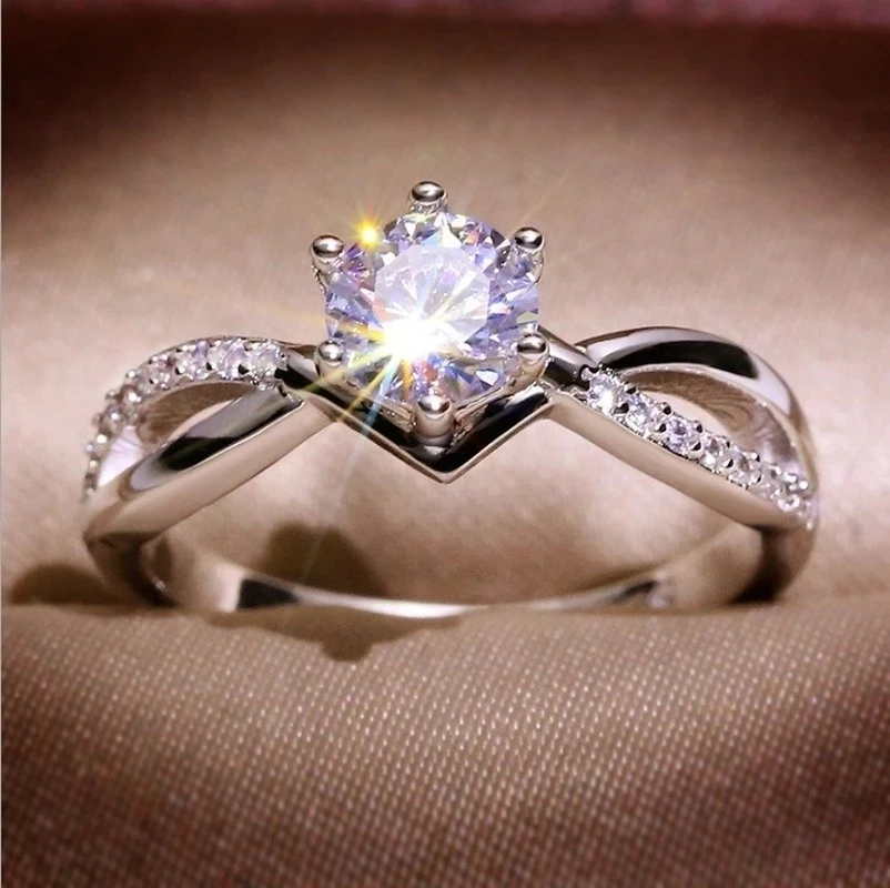 

Exquisite Fashion Silver Color Engagement Ring Women Shining Inlaid Zircon Crystal Ring Bridal Anniversary Wedding Jewelry Gift