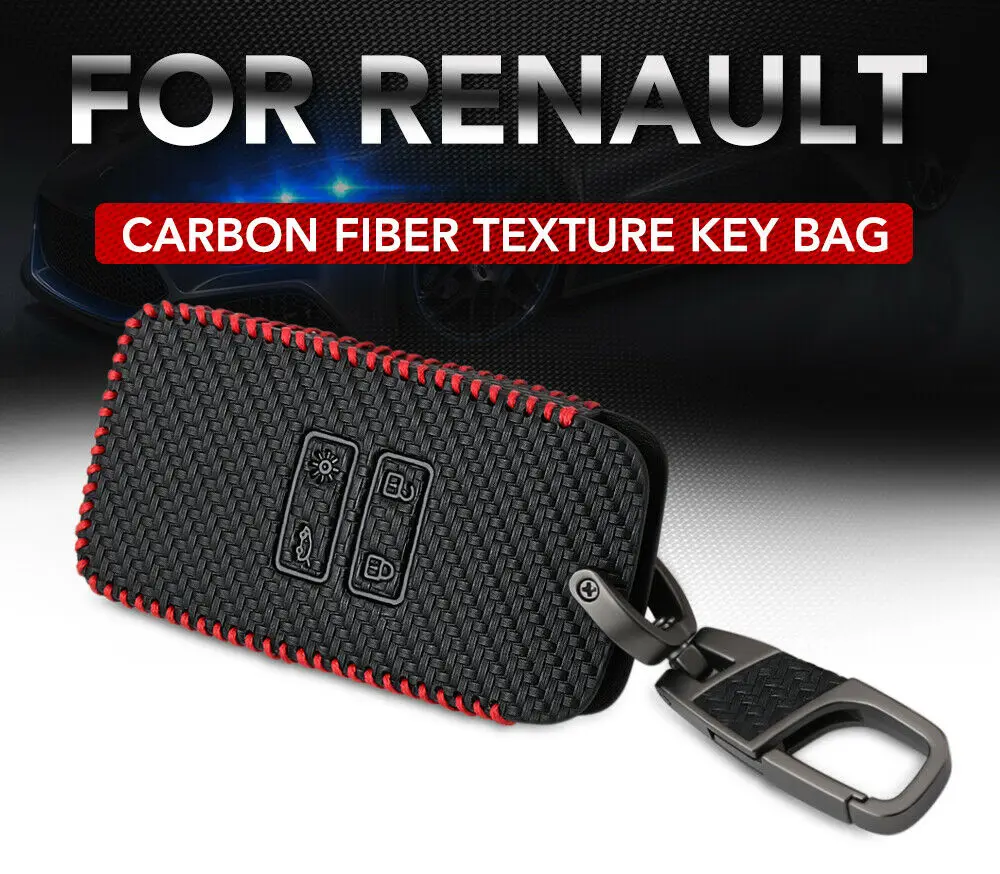 

Black Car Leather Key Holder Remote Cover Case For Renault Kadjar 2020 Keychain