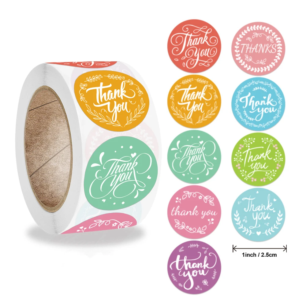 

100-500 Pcs 1 Inch Colorful Thank You Label Stickers for Gift Card Envelope Package Party Wedding Festival Wrapping Baking