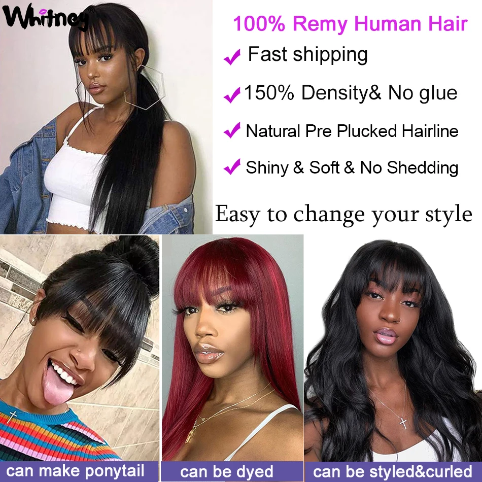 

Whitney Straight Wig With Bangs 30 Inch Indian Human Hair Wigs For Women Long Straight Hair Wig Cheap Full Machine Cosplay Wig
