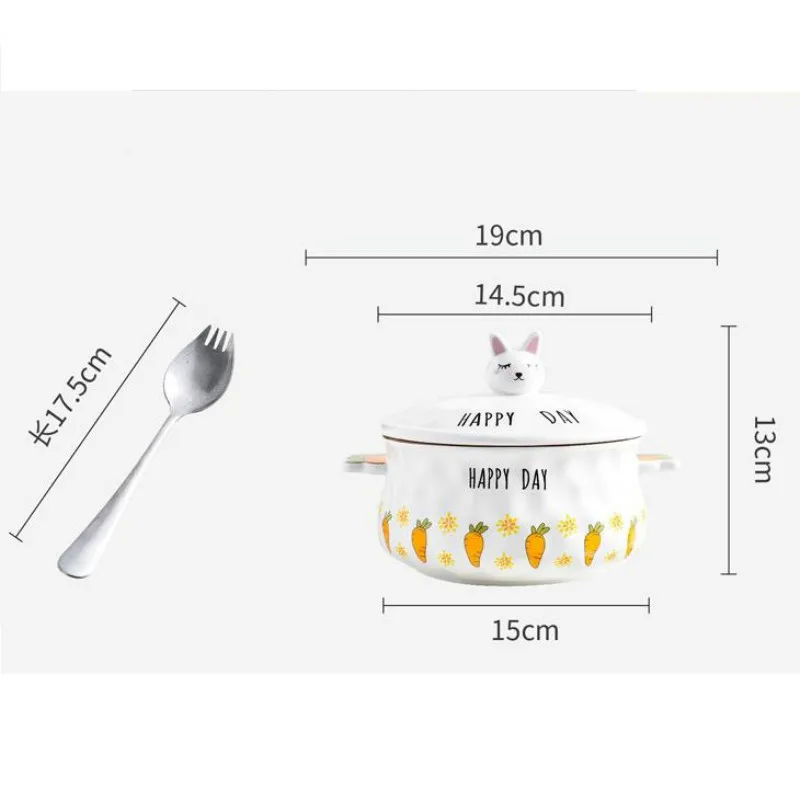 Милая керамическая чаша с крышкой вилка ложка для рамен риса салата закуска