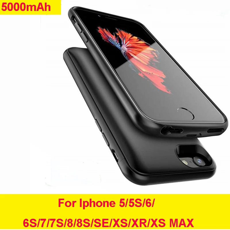 5000 мАч IPhone 5 5S SE 6 6S 7 8 Plus 6s X XS XR Max чехол для зарядного устройства ультратонкий
