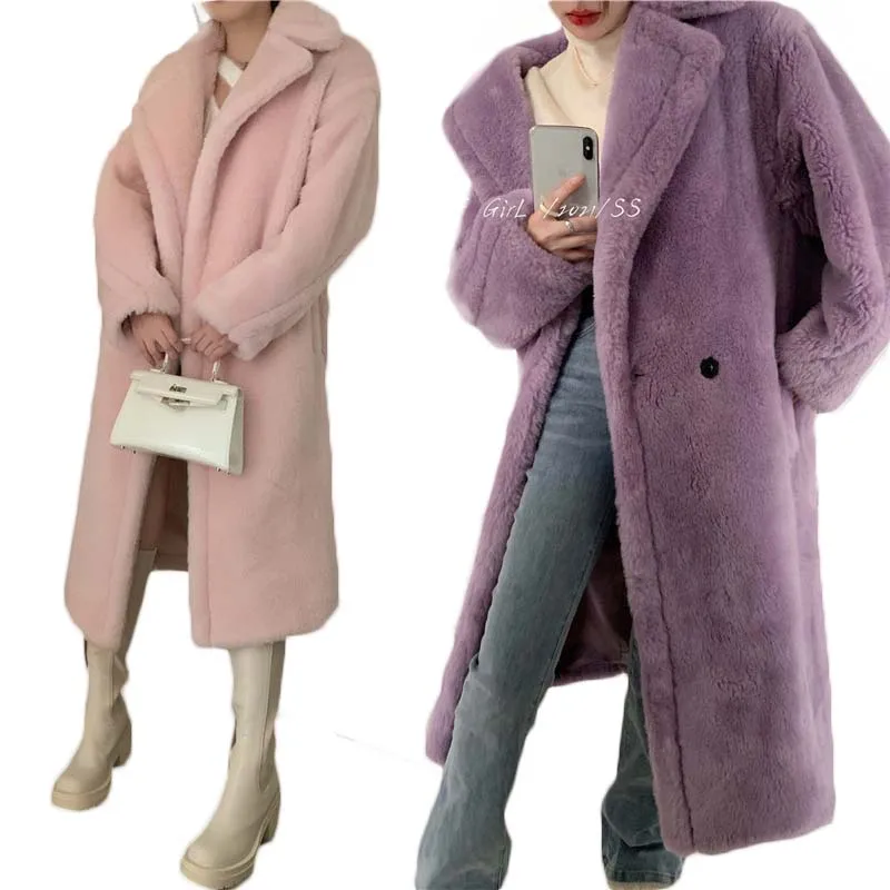 

2021 Winter New Style Korean Thick And Plus Fleece Long Coat Lamb Hair Particles Imitation Fur Outwear Women Y858