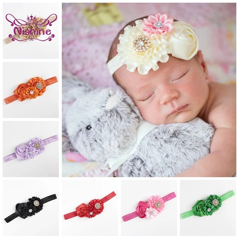 

18 Цвета малыш золото Стразы повязка на голову с цветком для маленьких девочек; В сложенном виде Цветочная повязка на голову для детей повязк...