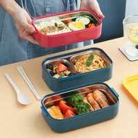 all in one stackable bento lunch box plastic container wheat straw material food storage container with lid microwave dinnerware