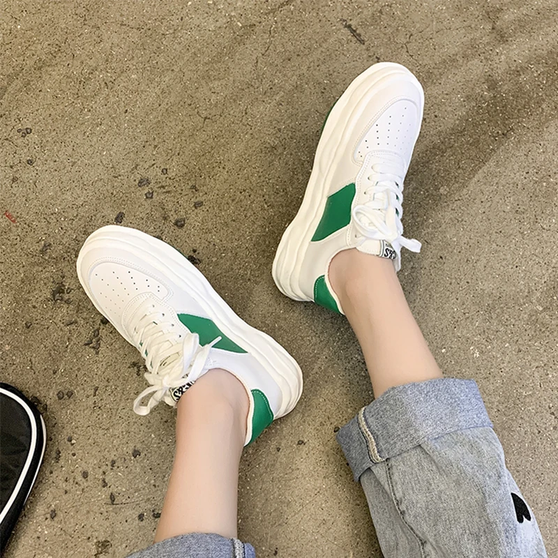 

White Green Sneakers Women 2021 Autumn Breathable Vulcanized Platform Sports Shoes Women Lace Up Casual Trainers Basket Femme