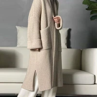 thick cashmere cardigan raglan sleeves elegant womens v neck long cable loose knit sweater coarse wool office lady coat 2021