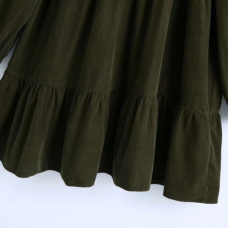 

Women's Mini Dresses Armygreen Shirt Dress Solid Loose Long Sleeves Femme Robe Mujer Vestidos Casual Chic Vintage Oversize Dress