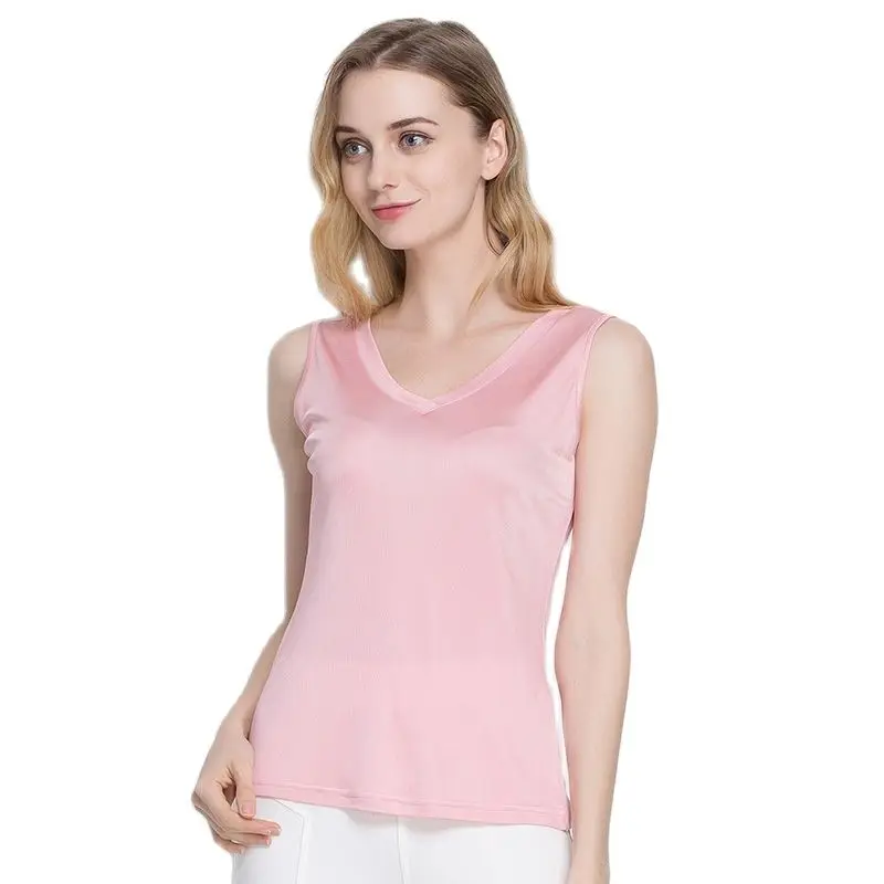 

Женские весенние Трикотажные топы на бретельках из 100% шелка, хит продаж, женские эластичные тонкие дышащие футболки с v-образным вырезом на ...