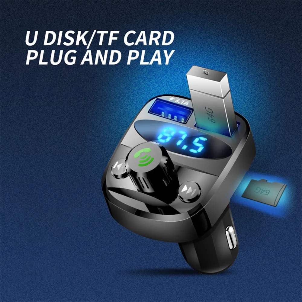 LED FM Transmitter Bluetooth-Compatible 5.0 Car kit Dual USB Charger 3.1A 1A MP3 Music Player for iphone car U disk/TF | Автомобили и