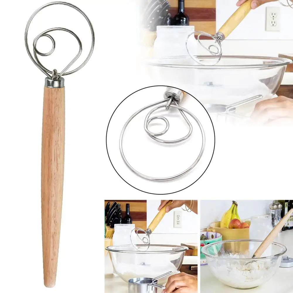 13 &quotяйцо колотушки муки мешалка для крема с деревянной ручкой Нержавеющая сталь