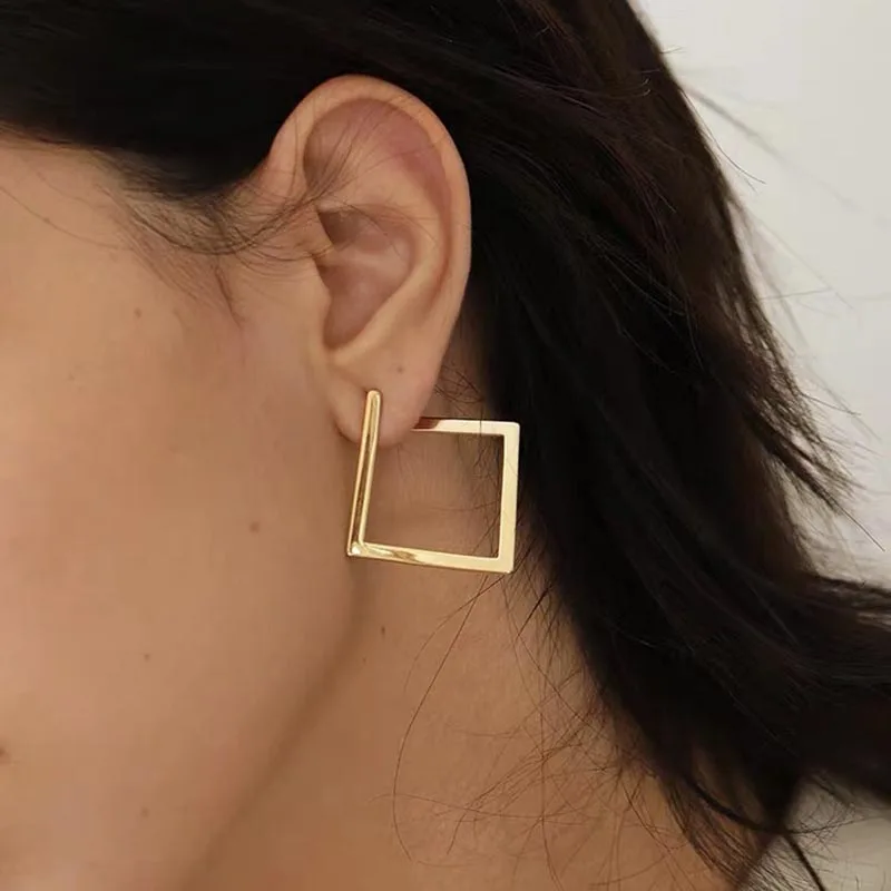 

Simple Square Earrings Golden Opening Big Earrings for Women Gifts Daily Jewelry Wholesale