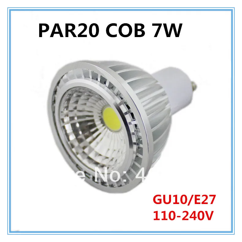 

30pcs x wholesale high power 110v - 240V dimmable 7w cob par20 led e27 gu10 spotlight bulb lamp pure White/Warm white