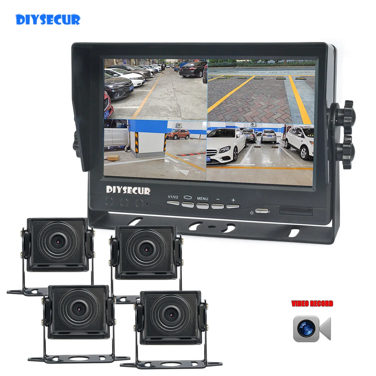 

DIYSECUR AHD 7" 4 Split QUAD IPS Car HD Monitor 2000000 Pixels AHD Rear View Car Camera Waterproof with SD Card Video Recording