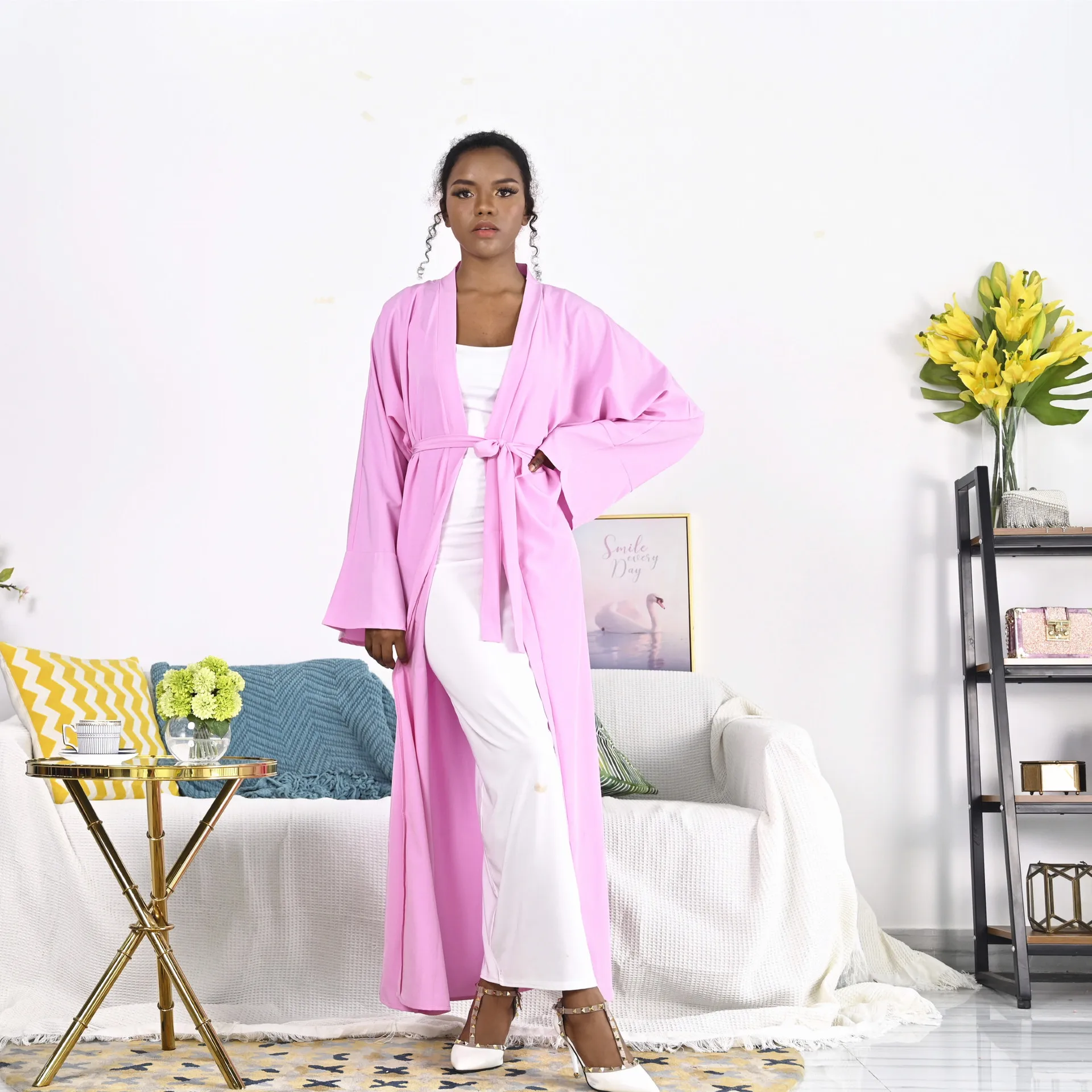 

Muslim Open Abaya Silky Maxi Dress Syari Female Cardigan Kimono Long Robe Gowns Jubah Middle East Eid Ramadan Islamic