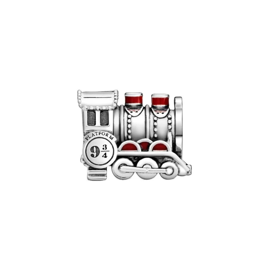 

New 2021 Hot Sale 925 Sterling Silver Red Enamel Express Train Pendant Charm Bracelet DIY Jewelry Making For Original Pandora