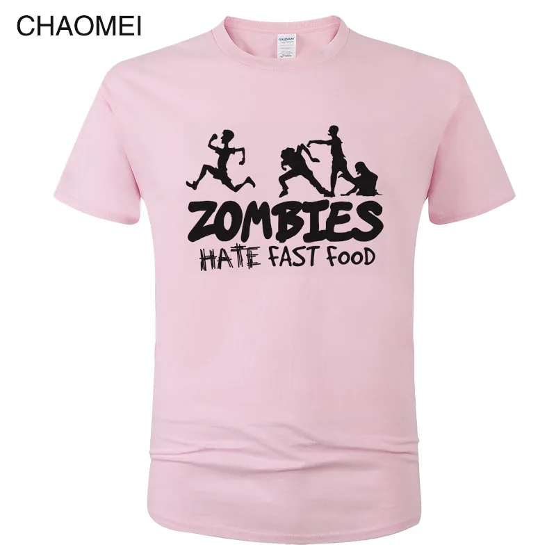Мужская хлопковая футболка с коротким рукавом и принтом Zombies Hate Fast Food Swag Забавные